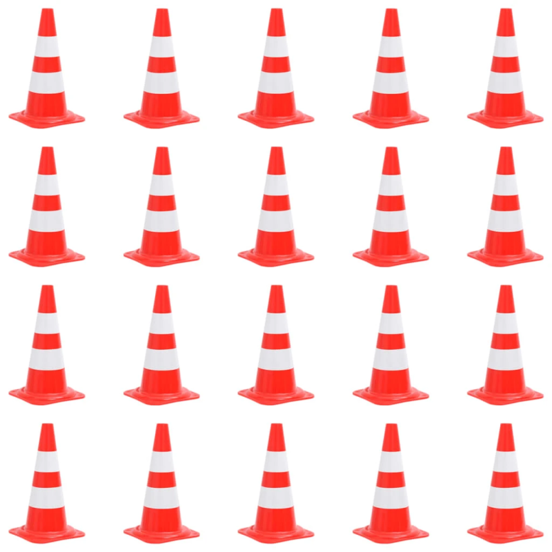 vidaXL atstarojoši satiksmes konusi, 20 gab., sarkanbalti, 50 cm