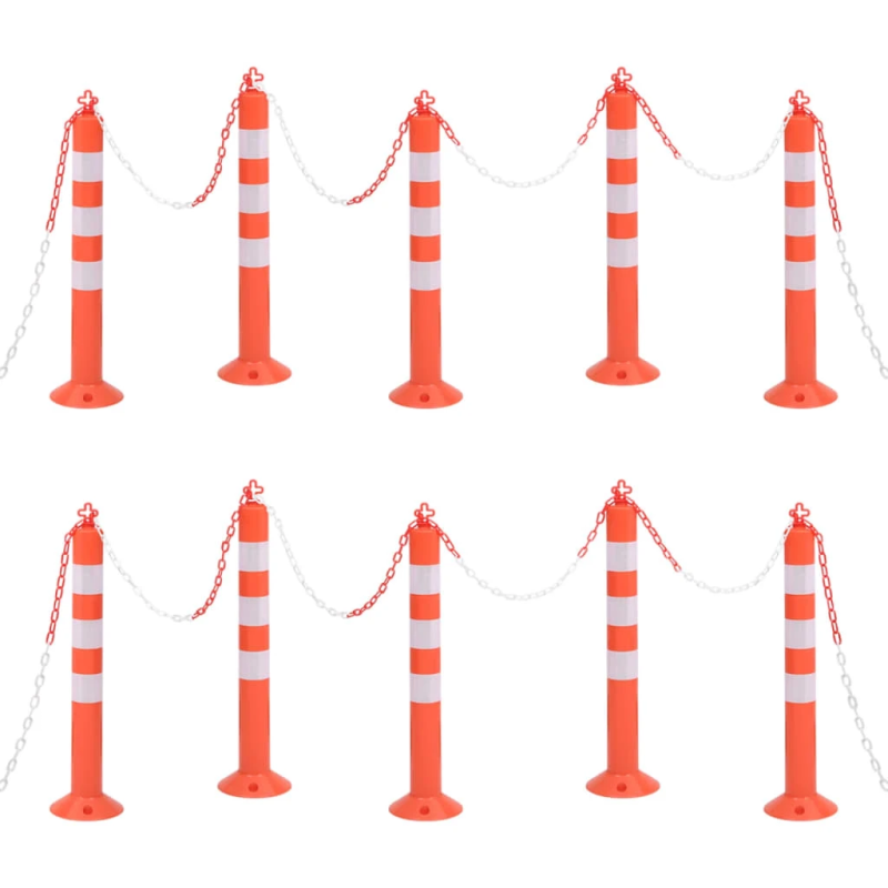 vidaXL ceļa stabiņi ar ķēdi, 10 gab., 75 cm, PE