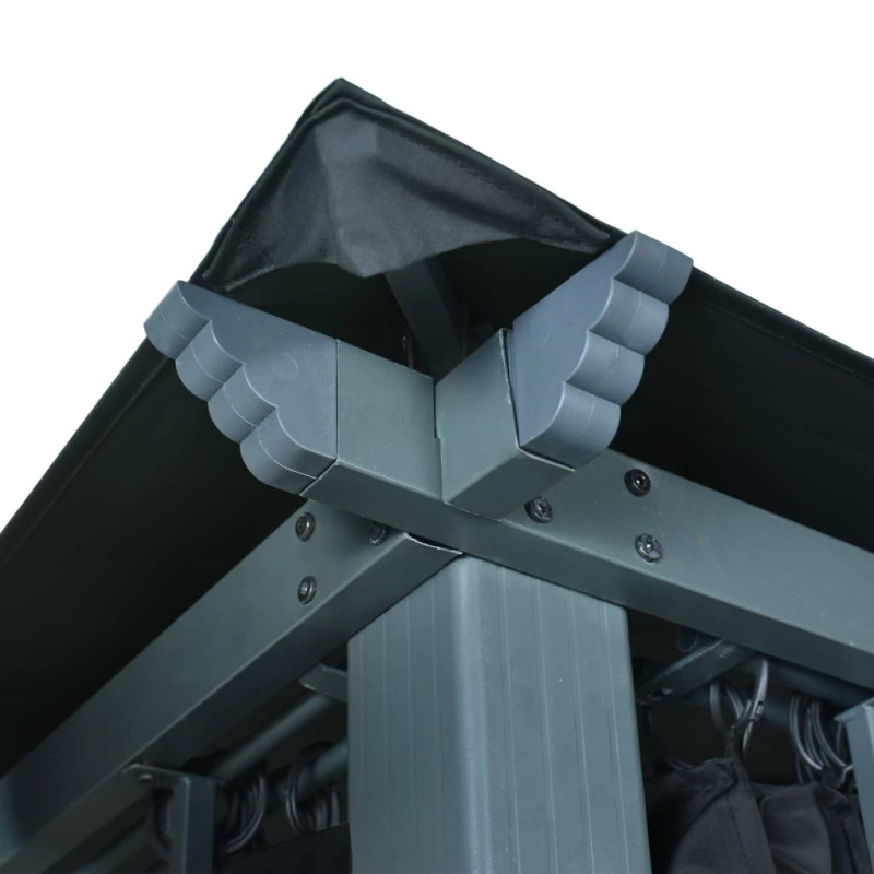 vidaXL dārza nojume ar aizkariem un LED lampiņām, 3x3 m, pelēka