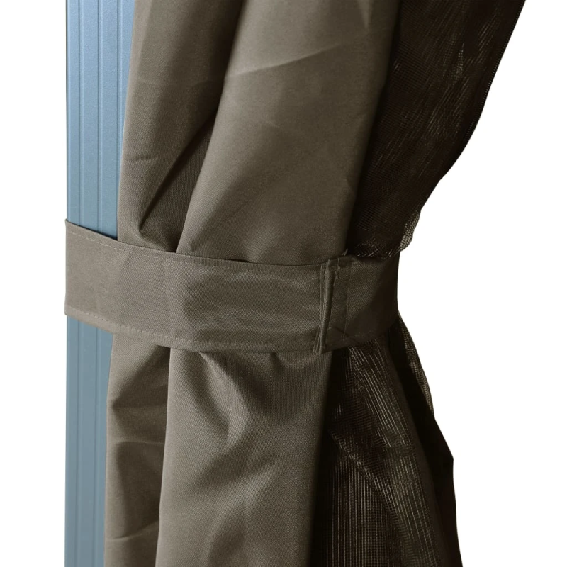 vidaXL dārza nojume ar aizkariem un LED lampiņām, 3x3 m, pelēkbrūna