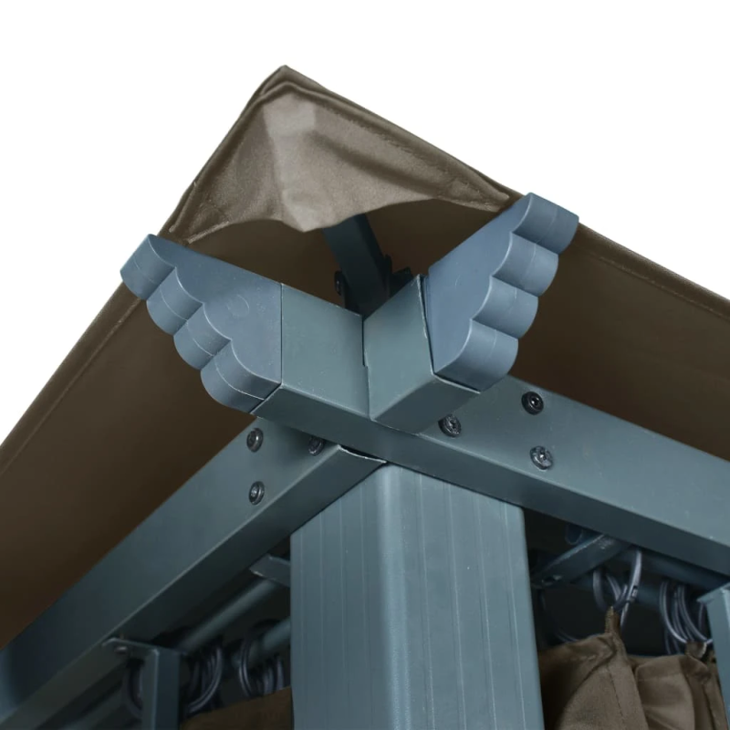 vidaXL dārza nojume ar aizkariem un LED lampiņām, 3x3 m, pelēkbrūna