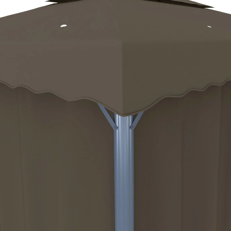 vidaXL dārza nojume ar aizkariem un LED lampiņām, 3x3 m, pelēkbrūna