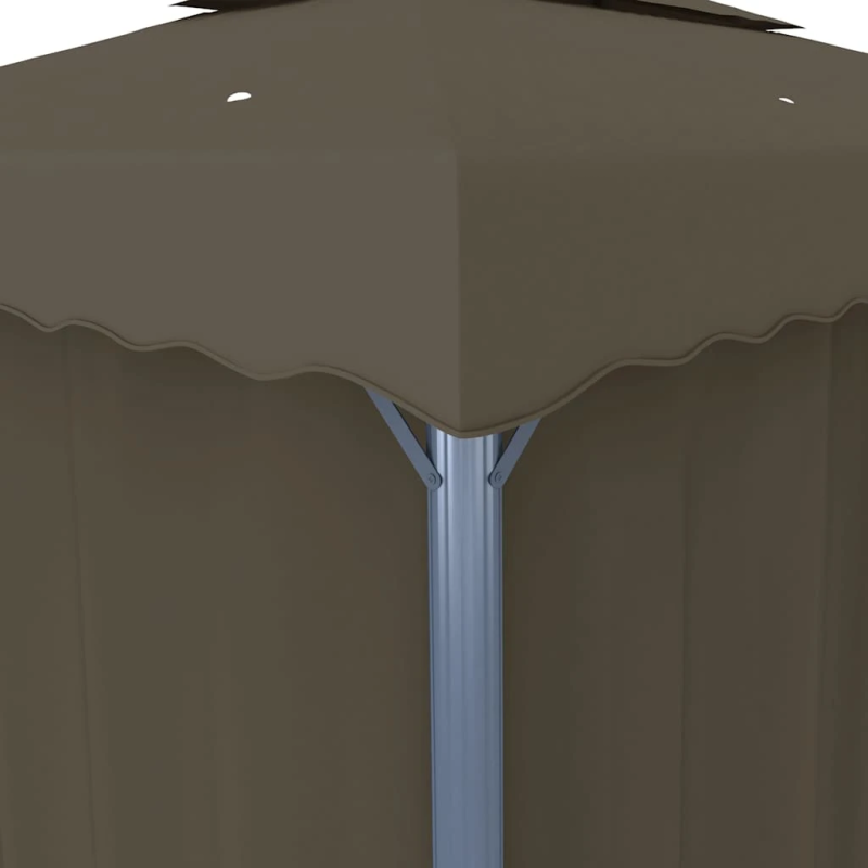 vidaXL dārza nojume ar aizkariem un LED lampiņām, 4x3 m, pelēkbrūna