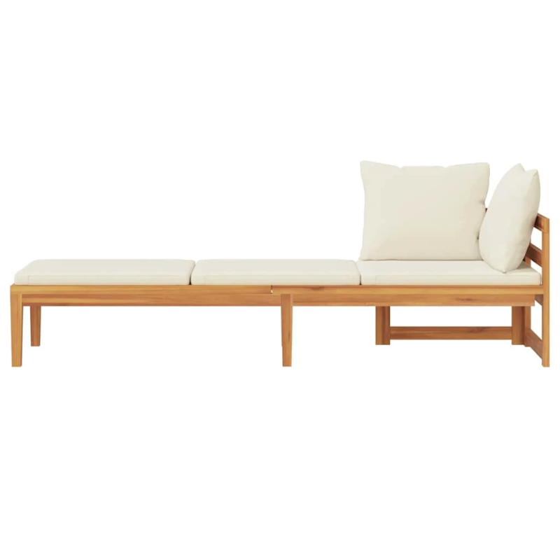 vidaXL sauļošanās zvilnis ar roku balstu, krēmbalti matrači, akācija