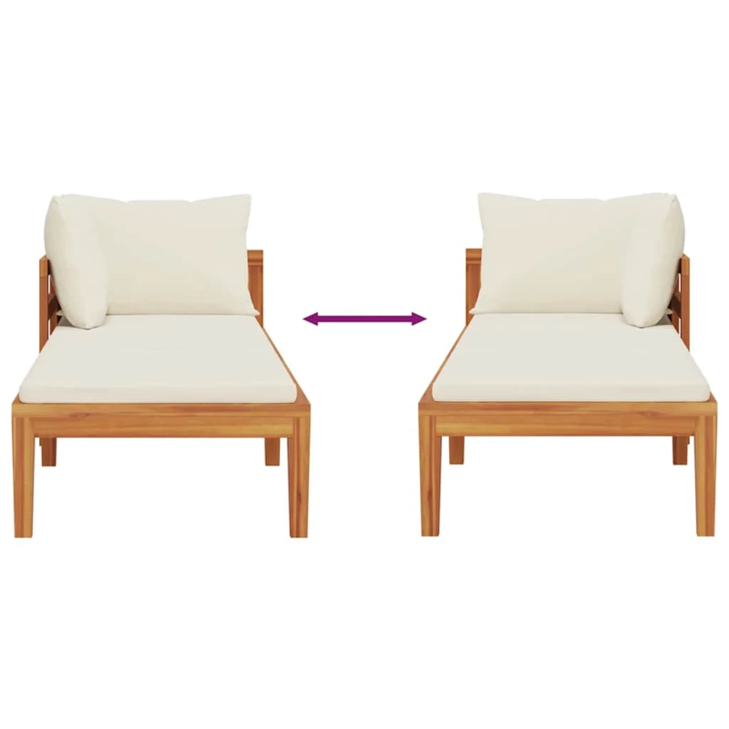 vidaXL sauļošanās zvilnis ar roku balstu, krēmbalti matrači, akācija