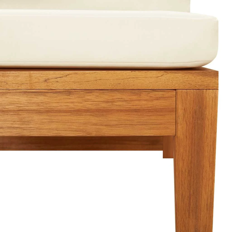 vidaXL stūra dīvāns ar krēmbaltiem spilveniem, akācijas masīvkoks