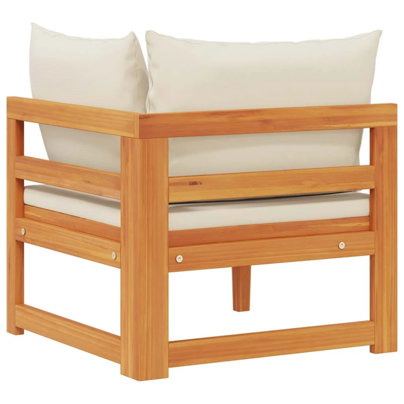 vidaXL stūra dīvāns ar krēmbaltiem spilveniem, akācijas masīvkoks