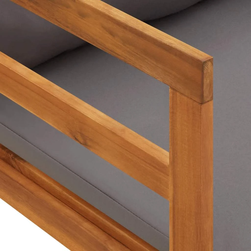 vidaXL sauļošanās zvilnis ar pelēkiem matračiem, akācijas masīvkoks