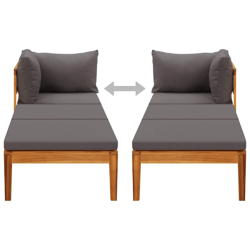 vidaXL sauļošanās zvilnis ar 1 roku balstu, pelēki matrači, akācija