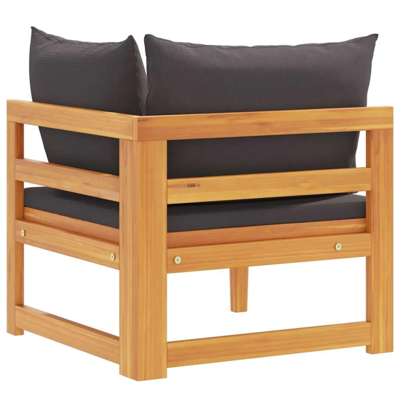 vidaXL stūra dīvāns, tumši pelēki spilveni, akācijas masīvkoks