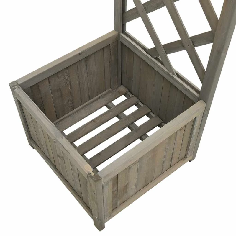 vidaXL dārza pergola ar puķu kasti, pelēka, egles masīvkoks