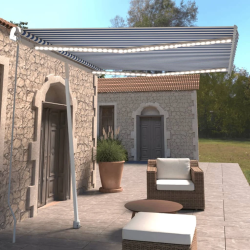 vidaXL izvelkama markīze ar LED, 300x250 cm, manuāla, zila un balta