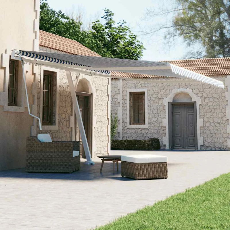 vidaXL markīze ar kātu, 400x300 cm, automātiska, zila-balta