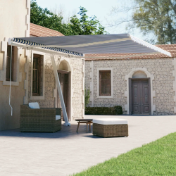 vidaXL izvelkama markīze ar kātu, 450x300 cm, manuāla, zila-balta