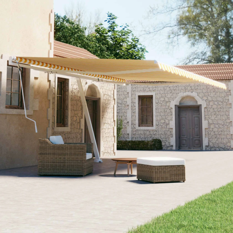 vidaXL izvelkama markīze ar kātu, 500x300 cm, manuāla, dzeltena-balta