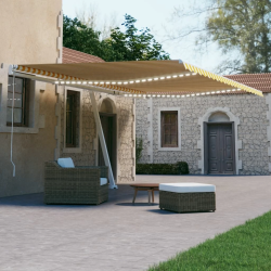 vidaXL izvelkama markīze, LED, vēja sensors, dzeltenbalta, 500x300 cm