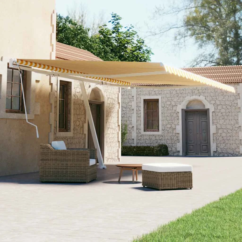 vidaXL izvelkama markīze ar kātu, 600x300 cm, manuāla, dzeltena-balta