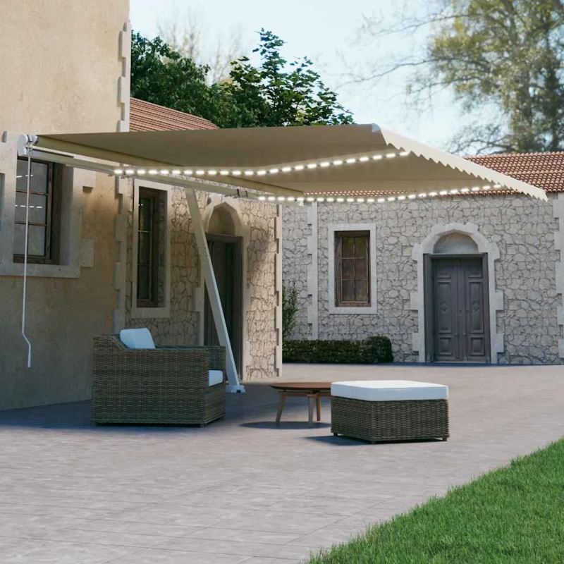 vidaXL izvelkama markīze ar LED un vēja sensoru, krēmkrāsa, 600x300 cm