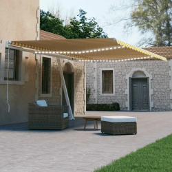 vidaXL izvelkama markīze, LED, vēja sensors, 600x300cm, dzeltena-balta