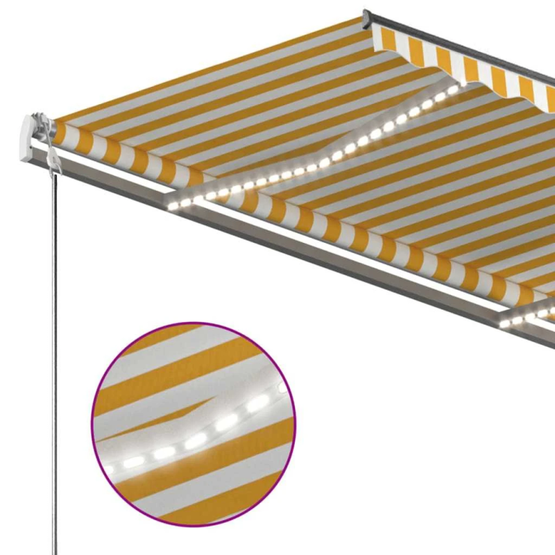 vidaXL izvelkama markīze ar LED, 350x250 cm, manuāla, dzeltenbalta