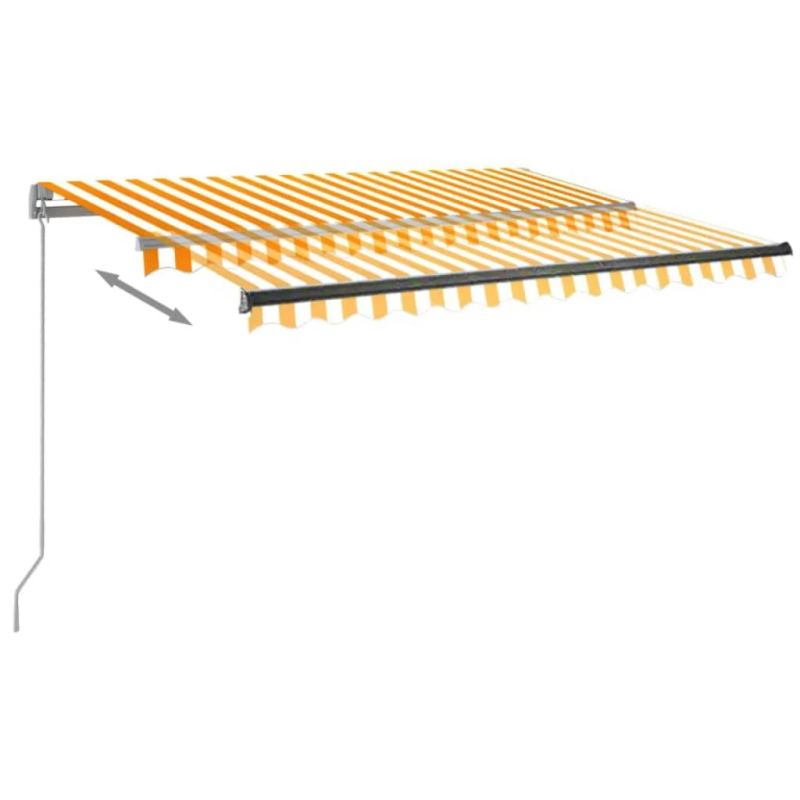 vidaXL markīze ar kātu, 350x250 cm, automātiska, dzeltena-balta