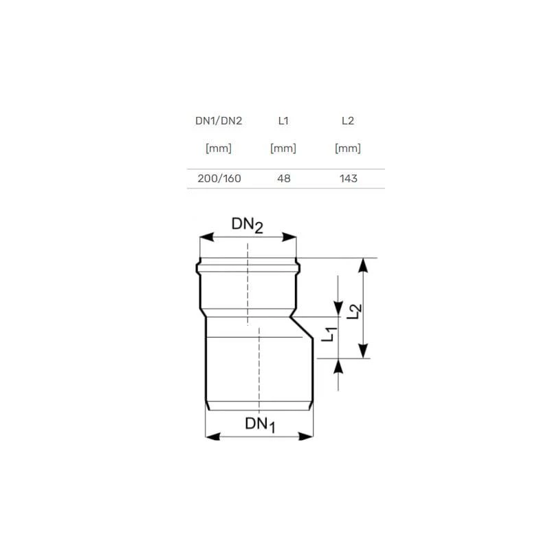 Pāreja ārēja d200-160 pvc
