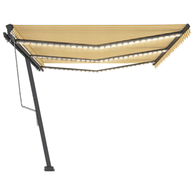 vidaXL izvelkama markīze, LED, vēja sensors, 600x300cm, dzeltena-balta