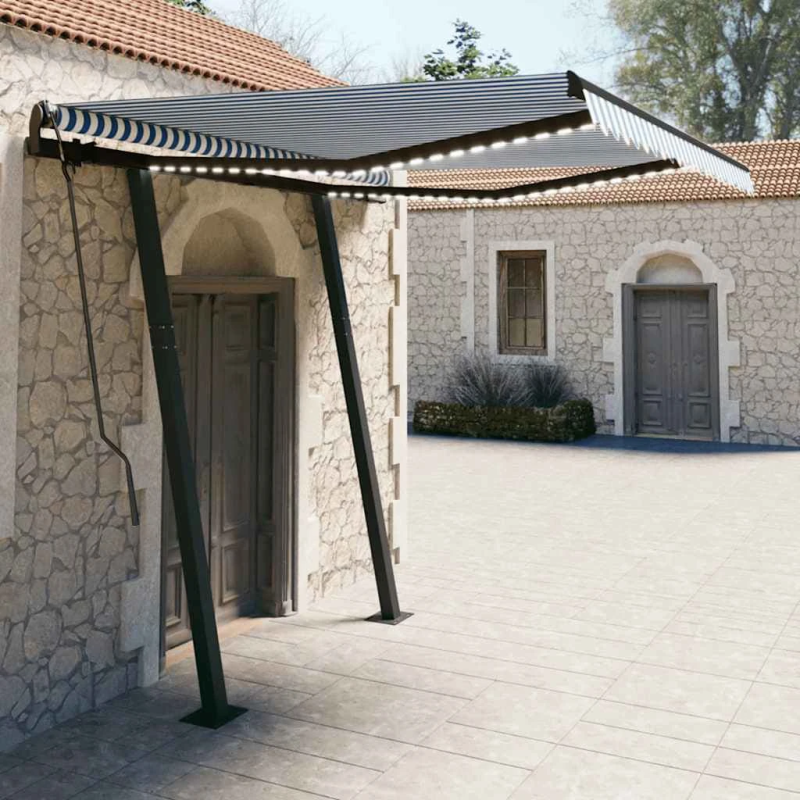 vidaXL izvelkama markīze ar LED, 3,5x2,5 m, manuāla, zili balta