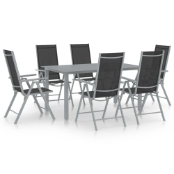 vidaXL 7-daļīgs dārza mēbeļu komplekts, sudrabains alumīnijs, melns
