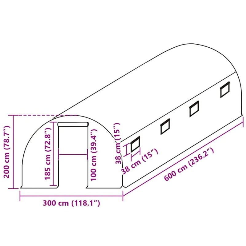 vidaXL siltumnīcas rezerves pārsegs, 18 m², 300x600x200 cm, zaļš