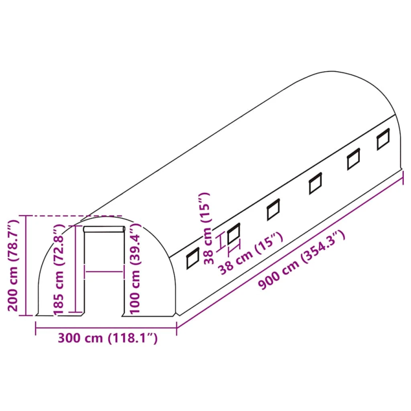 vidaXL siltumnīcas rezerves pārsegs, 27 m², 300x900x200 cm, zaļš