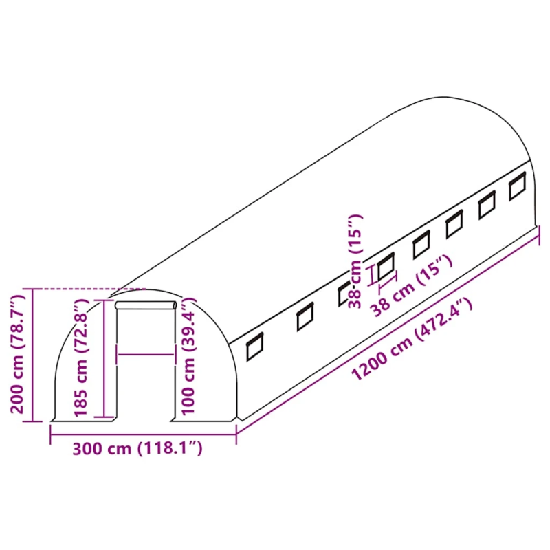 vidaXL siltumnīcas rezerves pārsegs, 36 m², 300x1200x200 cm, zaļš
