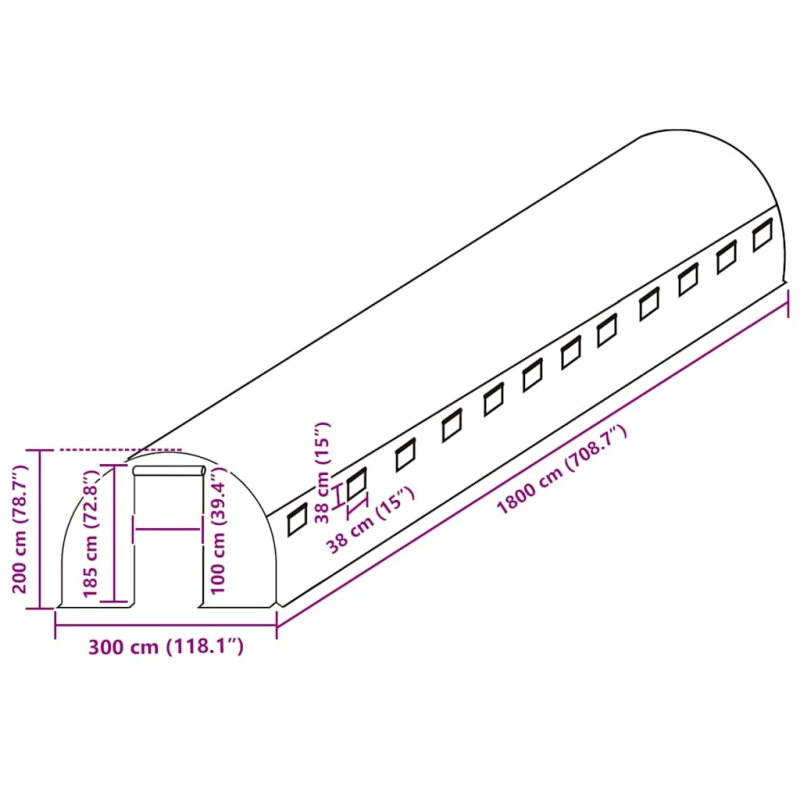 vidaXL siltumnīcas rezerves pārsegs, 54 m², 300x1800x200 cm, zaļš