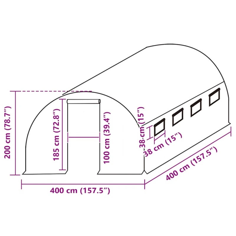 vidaXL siltumnīcas rezerves pārsegs, 16 m², 400x400x200 cm, zaļš