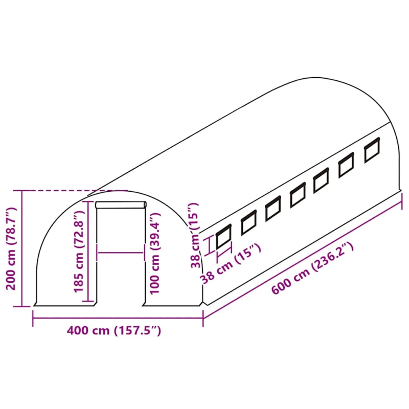vidaXL siltumnīcas rezerves pārsegs, 24 m², 400x600x200 cm, zaļš