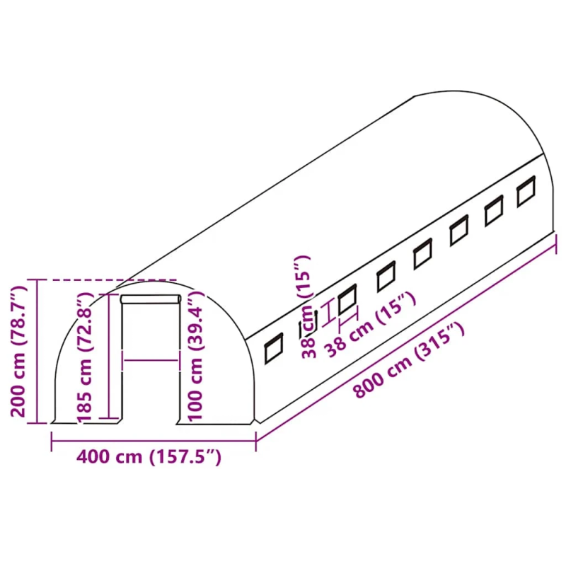 vidaXL siltumnīcas rezerves pārsegs, 32 m², 400x800x200 cm, zaļš