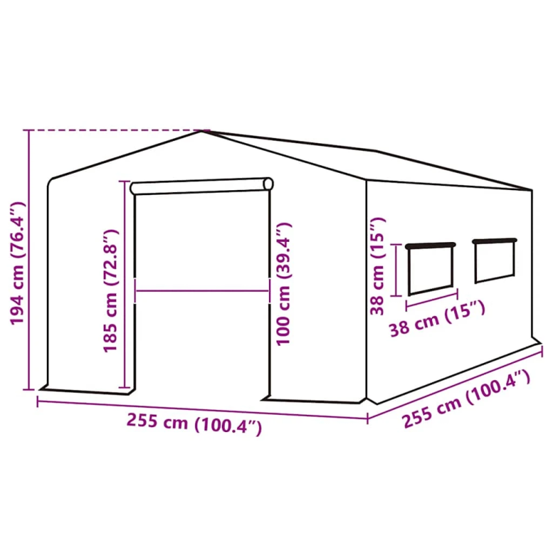 vidaXL siltumnīcas rezerves pārsegs, 6,5025 m², 255x255x194 cm, zaļš