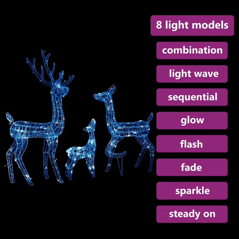 vidaXL akrila ziemeļbriežu Ziemassvētku dekorācija, 300 zilas LED