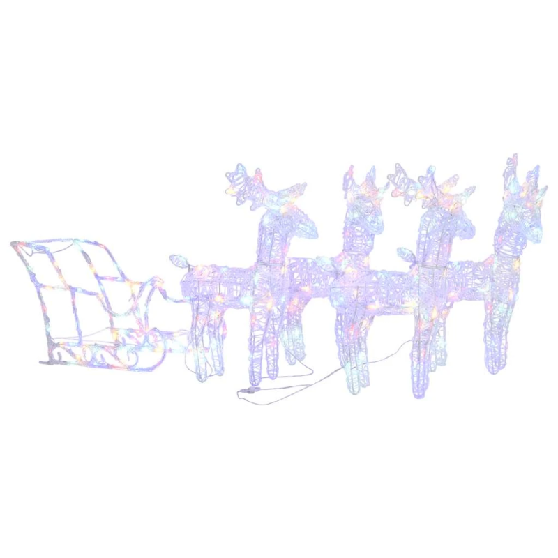 vidaXL Ziemassvētku dekorācija, ziemeļbrieži un kamanas, 280x28x55 cm