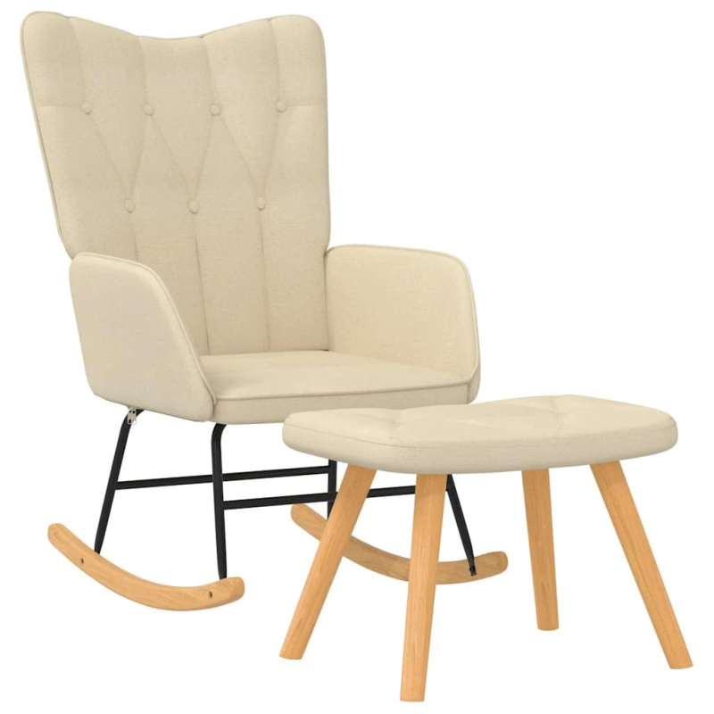 vidaXL šūpuļkrēsls ar kāju balstu, krēmkrāsas audums