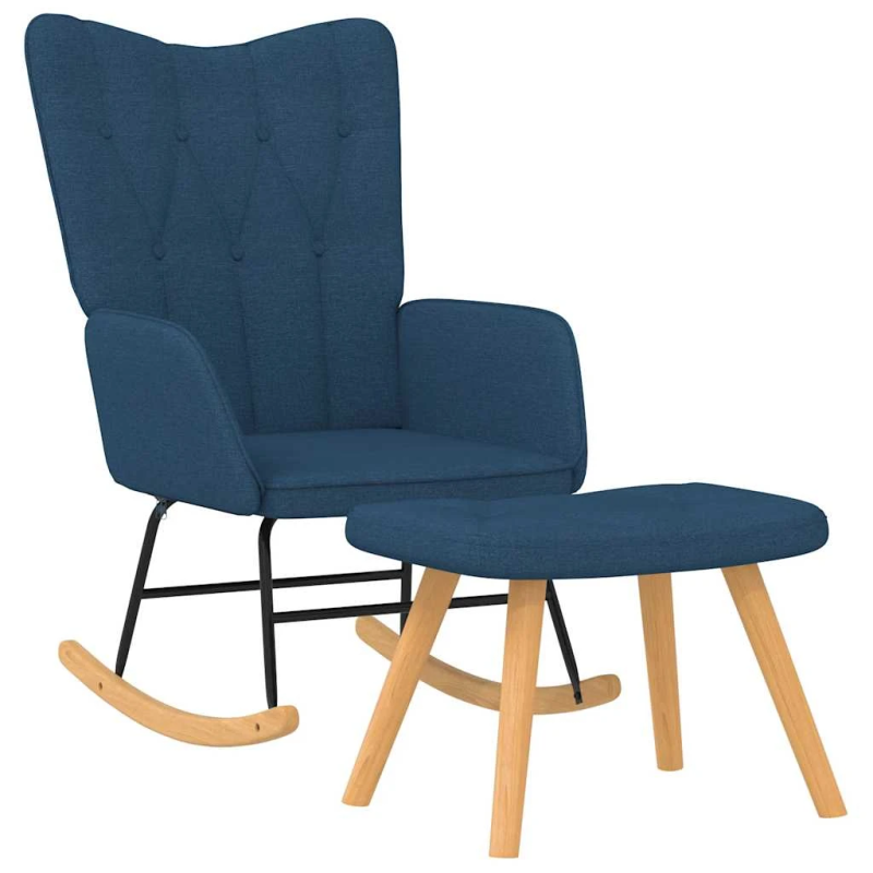 vidaXL šūpuļkrēsls ar kāju balstu, zils audums