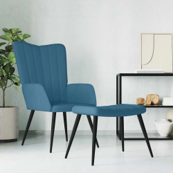 vidaXL atpūtas krēsls ar kāju balstu, zils samts