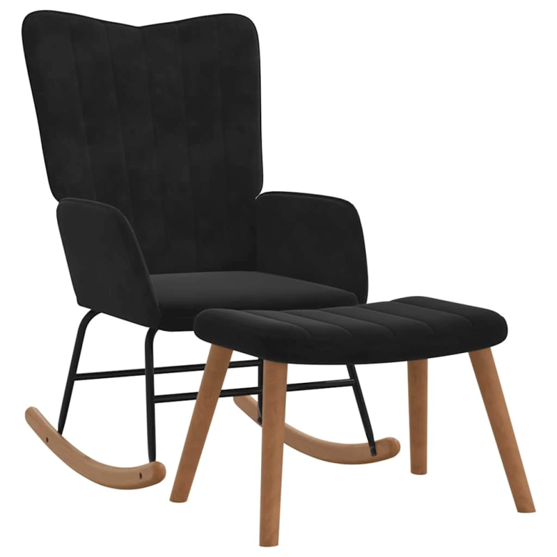 vidaXL šūpuļkrēsls ar kāju balstu, melns samts
