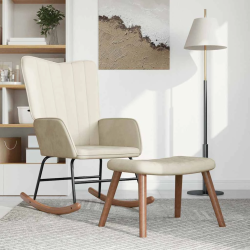 vidaXL šūpuļkrēsls ar kāju balstu, krēmbalts samts