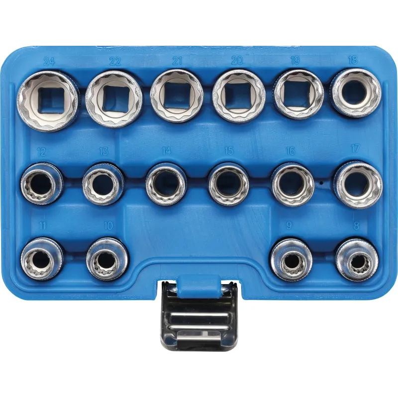 Socket Set, 12-point - 12.5 mm ,1-2, Drive - 8 - 24 mm - 16 pcs.