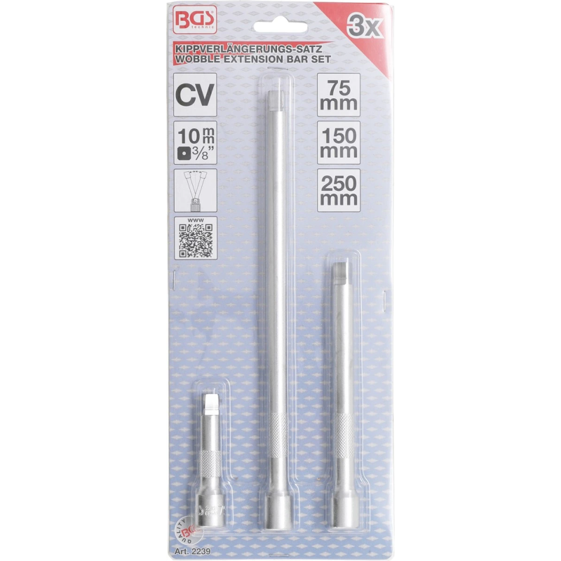 Slīpo pagarinājuma kātu komplekts - 75 - 150 - 250 mm - 3-8" savienojums - 3 gab.