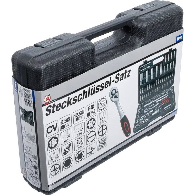 Socket Set - 6.3 mm ,1-4, - 12.5 mm ,1-2, Drive - 108 pcs.
