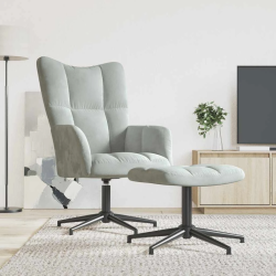 vidaXL atpūtas krēsls ar kāju balstu, gaiši pelēks samts