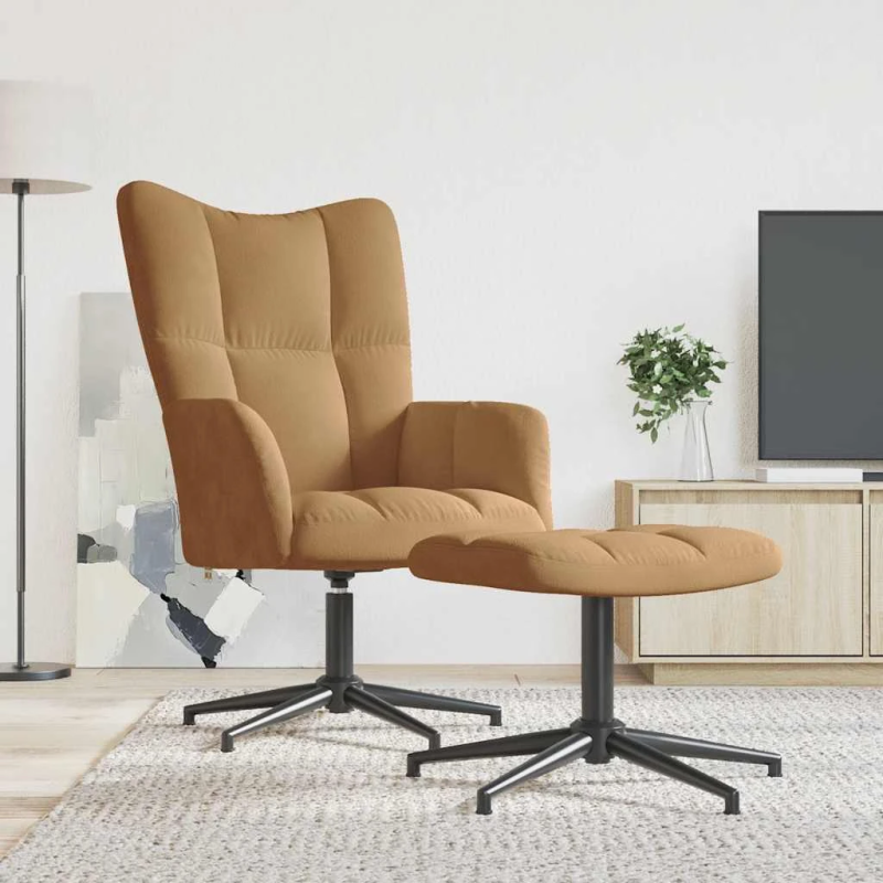 vidaXL atpūtas krēsls ar kāju balstu, brūns samts