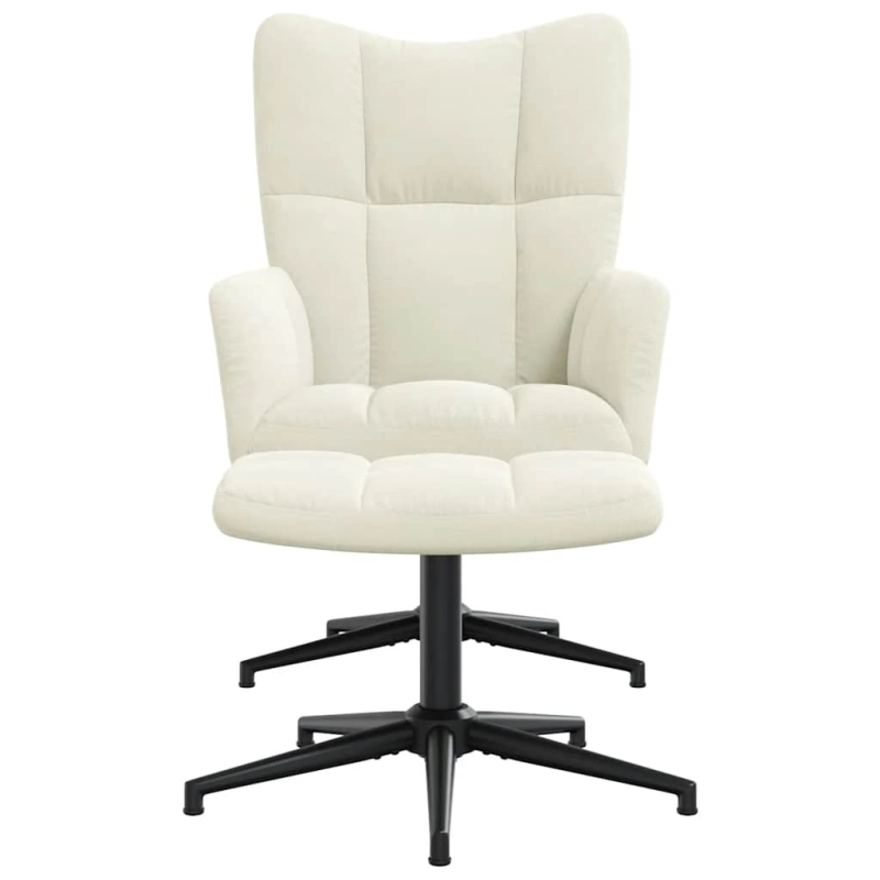 vidaXL atpūtas krēsls ar kāju balstu, krēmbalts samts